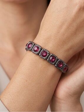 Vintage inspired purple and antique colour silver tone bracelet